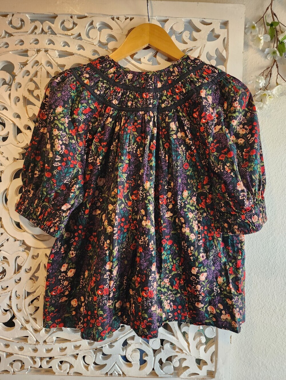 THE GREAT. THE STORYTELLER TOP BLACK FLORAL WOMENS SIZE 3 LARGE - Picture 14 of 16